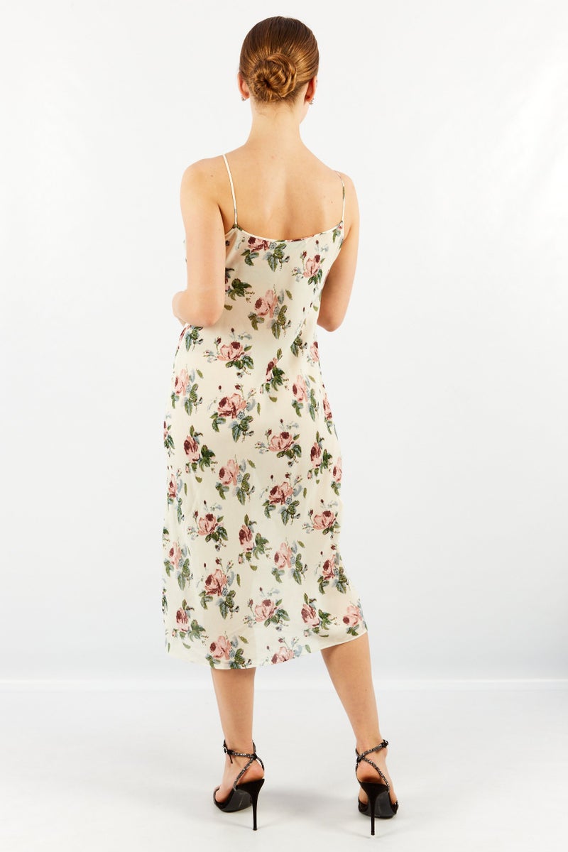 Saint Laurent Women Floral Print Midi Dress, Multicolor - Image 3