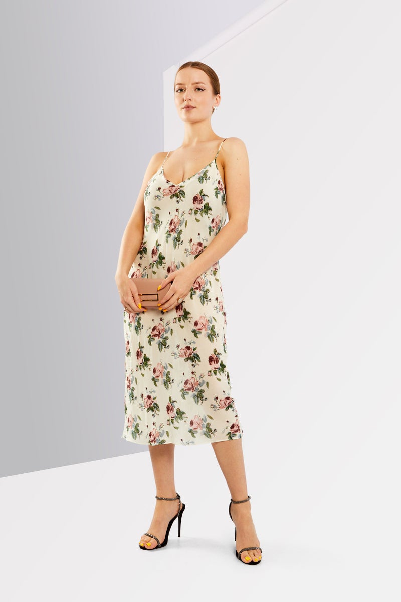 Saint Laurent Women Floral Print Midi Dress, Multicolor - Image 2