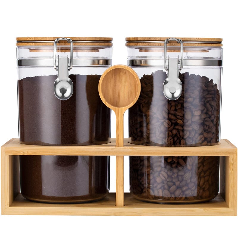 Yangbaga Coffee Container for Ground Coffee,2Ã—58OZ Storage Containers with Shelf & Scoop,Plastics Airtight Coffee Canisters for Ground Coffee Bean,Food Storage Jars for Kitchen,Nuts,Tea,Sugar - Image 1
