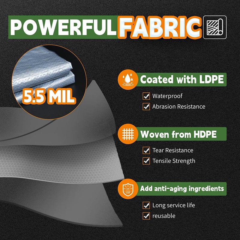 RAINDEWAY Tarps 9x12 Feet, 5.5 Mil Thick - Multipurpose Waterproof Plastic Tarp Cover with Metal Grommets and Reinforced Edges, Blue/Gray Tarp by RAINDEWAY - Image 3