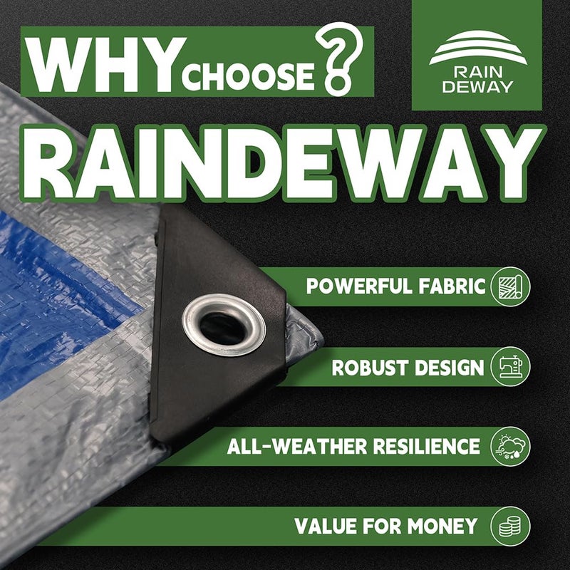RAINDEWAY Tarps 9x12 Feet, 5.5 Mil Thick - Multipurpose Waterproof Plastic Tarp Cover with Metal Grommets and Reinforced Edges, Blue/Gray Tarp by RAINDEWAY - Image 2