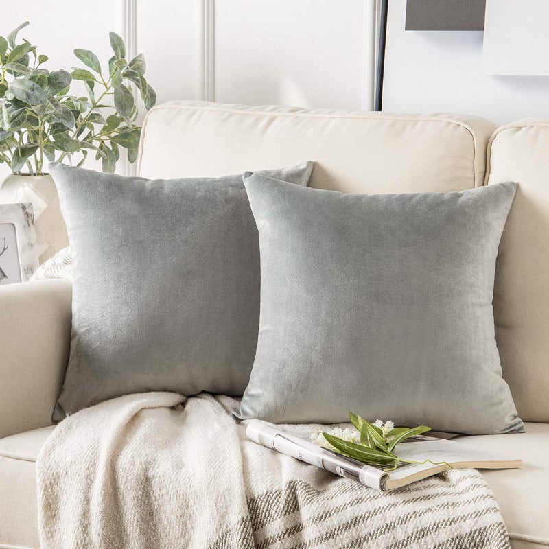 Phantoscope Pack of 2 Velvet Decorative Throw Decorative Pillow Cover Soft Solid Square Cushion Case for Couch Mist Grey 20 x 20 inches 50 x 50 cm - Image 1