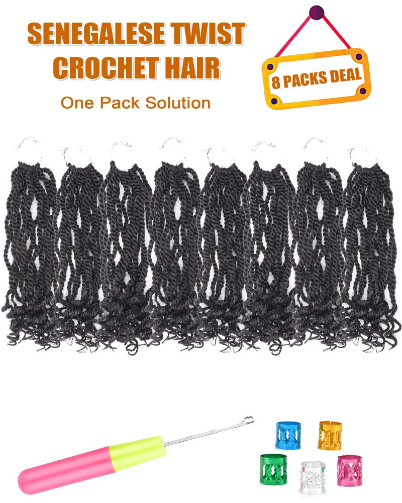 Aeagoo 8 Inch Kids Crochet Hair Wavy Senegalese Twist Crochet Hair Color 2 8 Packs Short Bob Pre Looped Crotchet Braids with Culy Ends for Little Girls (8 Inch,2) - Image 4
