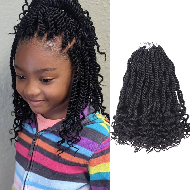 Aeagoo 8 Inch Kids Crochet Hair Wavy Senegalese Twist Crochet Hair Color 2 8 Packs Short Bob Pre Looped Crotchet Braids with Culy Ends for Little Girls (8 Inch,2) - Image 1