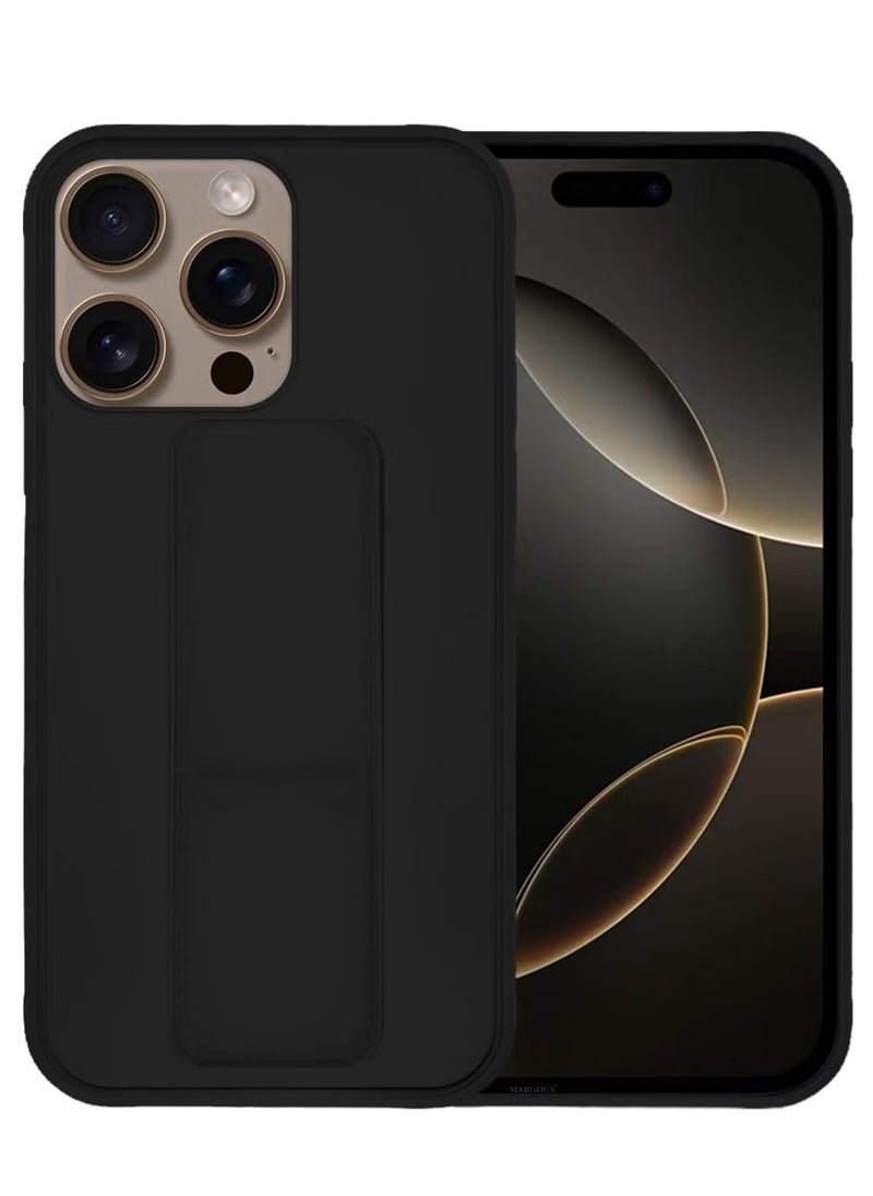 ELTRAZONE 3-Pack Premium PU Leather Case & Screen Protectors for iPhone 16 Pro Max – Shockproof, Anti-Scratch, Stand Function, Finger Grip Case Cover (Black)  - Image 2