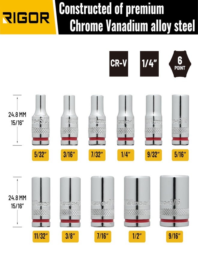 ريجور مجموعة مفاتيح ربط قياسية مانعة للانزلاق من RIGOR 27015، 11 قطعة | محرك 1/4 بوصة، 6 نقاط، SAE | فولاذ CR-V (سبائك الكروم والفاناديوم) | تتضمن سكة مفاتيح ربط بلاستيكية متينة. - Image 2
