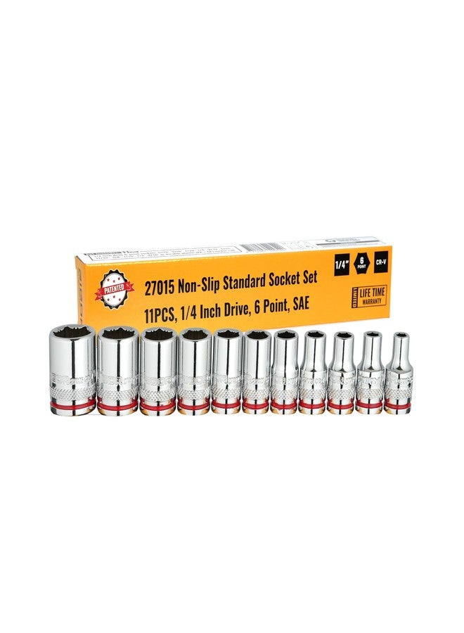 ريجور مجموعة مفاتيح ربط قياسية مانعة للانزلاق من RIGOR 27015، 11 قطعة | محرك 1/4 بوصة، 6 نقاط، SAE | فولاذ CR-V (سبائك الكروم والفاناديوم) | تتضمن سكة مفاتيح ربط بلاستيكية متينة. - Image 1