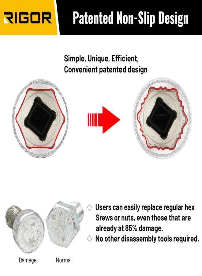 ريجور مجموعة مفاتيح ربط قياسية مانعة للانزلاق من RIGOR 27015، 11 قطعة | محرك 1/4 بوصة، 6 نقاط، SAE | فولاذ CR-V (سبائك الكروم والفاناديوم) | تتضمن سكة مفاتيح ربط بلاستيكية متينة. - Image 4