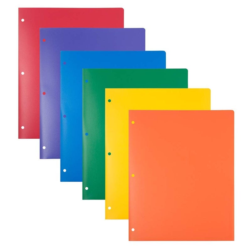 JAM PAPER Heavy Duty Plastic 3 Hole Punch Pocket Folders - Extra Tough School Folders - Assorted Primary Colors - 6/Pack - Image 1