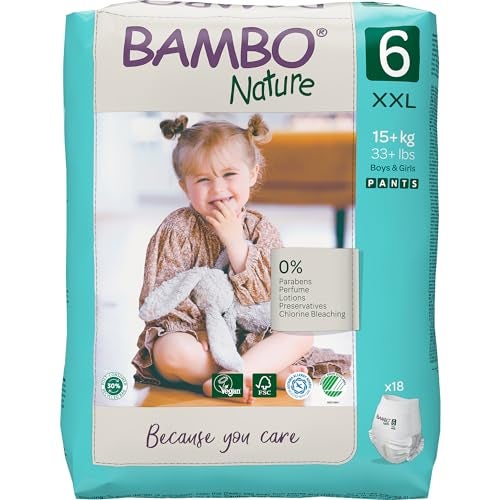 Bambo Nature Premium Baby Pants Diapers for Kids XXL Size (15+ Kgs), Super Absorbent, Breathable, Extra Soft, Dermatologically Tested, Hypoallergenic Infant Nappies With Wetness Indicator, 18 Count - Image 1