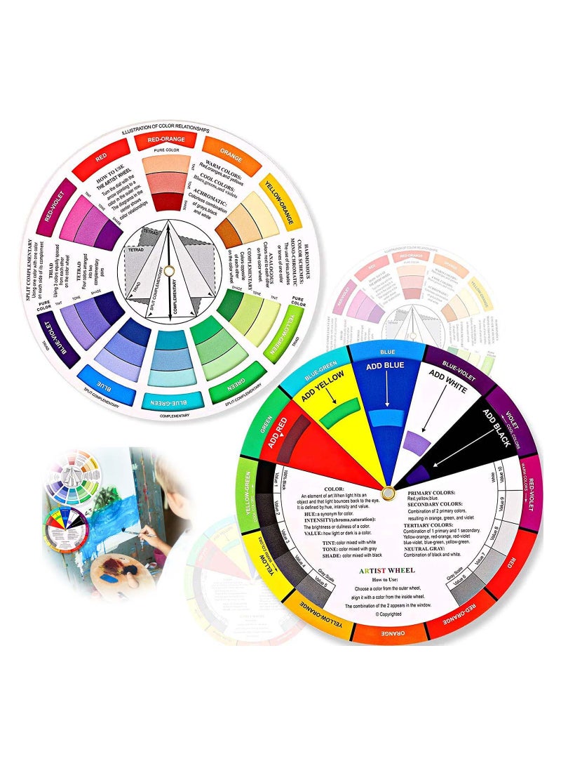 SYOSI 2Pcs Color Wheel Paint Mixing Learning Guide Art Class Teaching Tool Color Wheels for Makeup Blending Board Chart Color Mixed Guide Mix Colours - Image 1