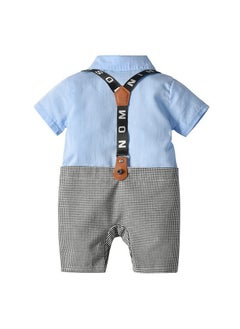Hopscotch Hopscotch Boys Check Print Romper In Blue Color for Ages 6-9 Months  - Image 2