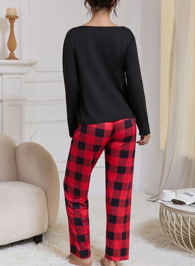 Take Two Pocket Detail Scoop Neck T-Shirt and Checked Pyjama Set - Image 2