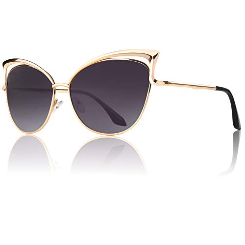 GQUEEN Women's Oversized Polarized Metal Frame Mirrored Cat Eye Sunglasses MT3 - Image 1