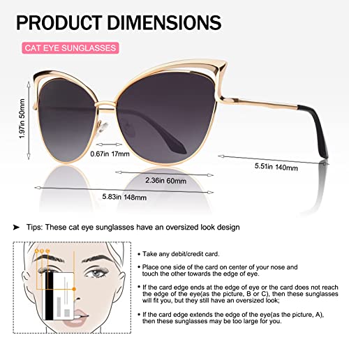 GQUEEN Women's Oversized Polarized Metal Frame Mirrored Cat Eye Sunglasses MT3 - Image 5