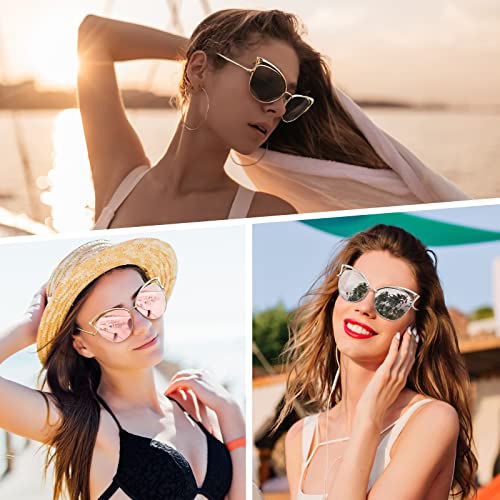 GQUEEN Women's Oversized Polarized Metal Frame Mirrored Cat Eye Sunglasses MT3 - Image 2