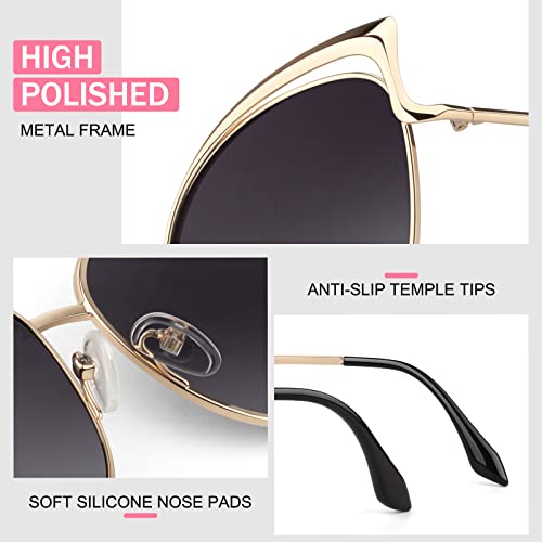 GQUEEN Women's Oversized Polarized Metal Frame Mirrored Cat Eye Sunglasses MT3 - Image 3