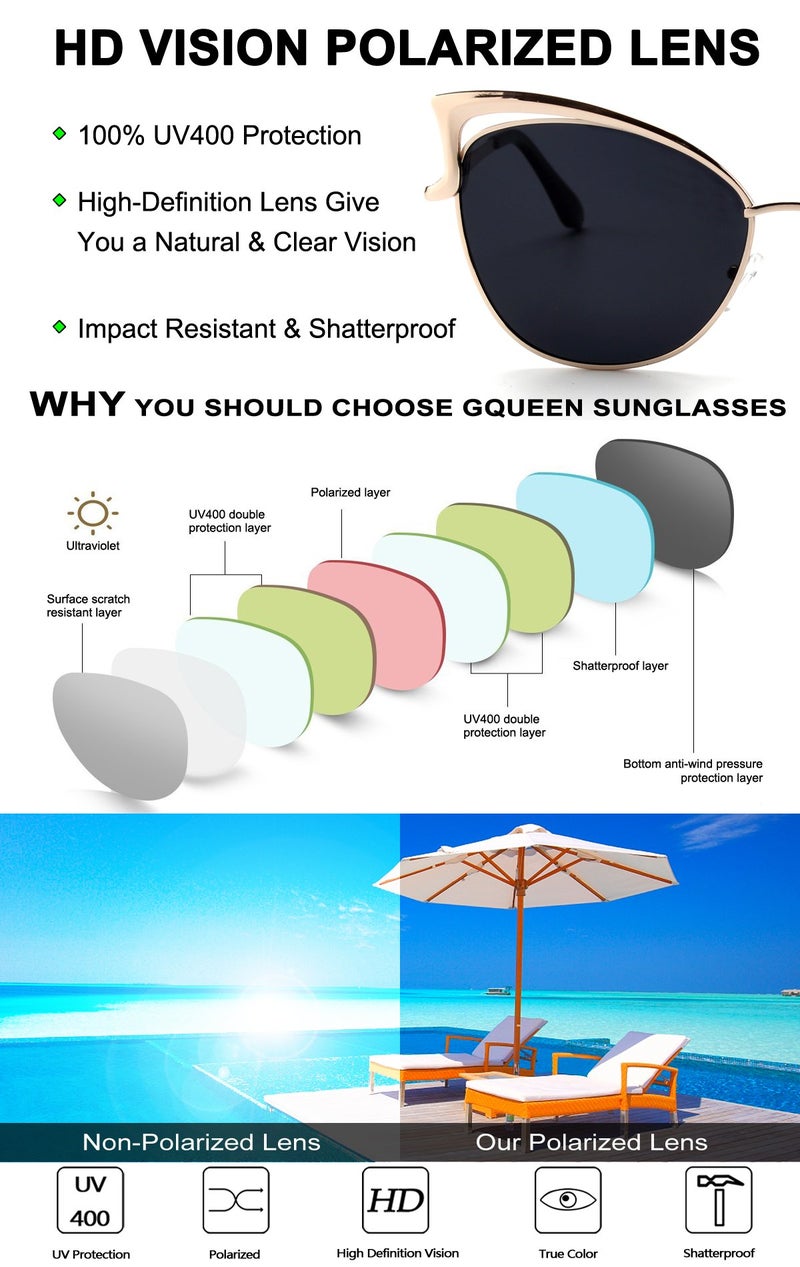 GQUEEN Women's Oversized Polarized Metal Frame Mirrored Cat Eye Sunglasses MT3 - Image 4