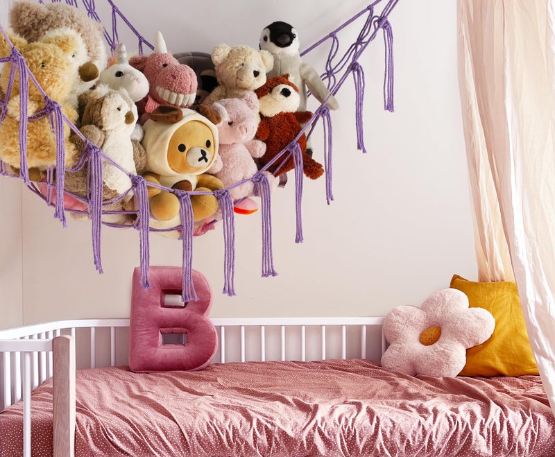 mirolam Stuffed Animal Storage Hammock or Net - Toy Hammock Net for Stuffed Animals Corner - Hanging Stuff Animal Organizer Holder Ideas for Plush Plushie - Purple Kids Baby Nursery Wall Bedroom Room Decor - Image 2