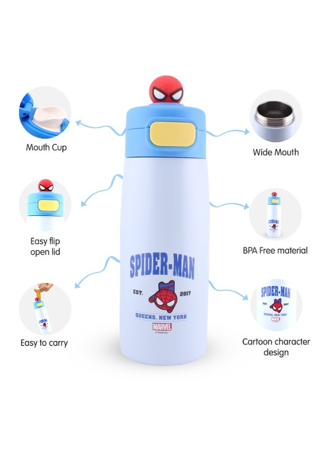 برين جيجلز قارورة مياه من الفولاذ المقاوم للصدأ بتصميم سبايدر مان للأولاد - مانعة للتسرب، خالية من مادة BPA، خفيفة الوزن مع حزام للمدرسة والسفر (600 مل) - Image 2