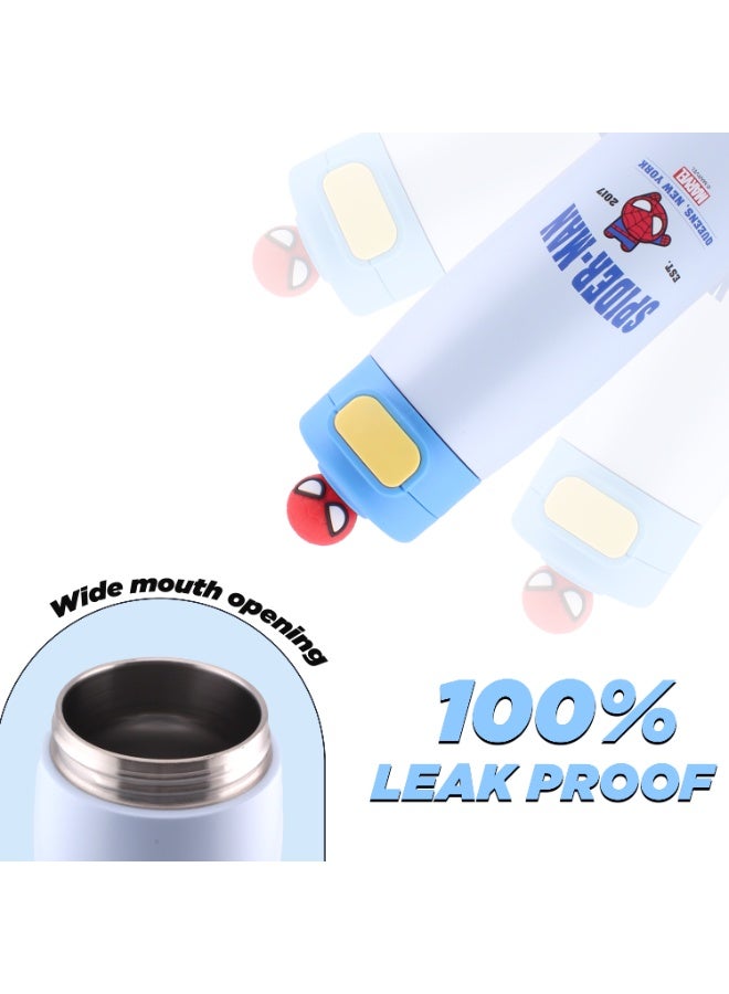 برين جيجلز قارورة مياه من الفولاذ المقاوم للصدأ بتصميم سبايدر مان للأولاد - مانعة للتسرب، خالية من مادة BPA، خفيفة الوزن مع حزام للمدرسة والسفر (600 مل) - Image 5