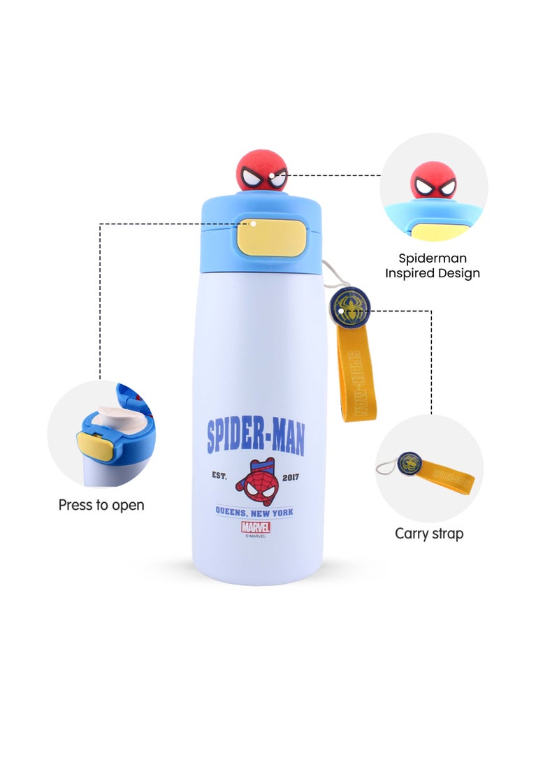 برين جيجلز قارورة مياه من الفولاذ المقاوم للصدأ بتصميم سبايدر مان للأولاد - مانعة للتسرب، خالية من مادة BPA، خفيفة الوزن مع حزام للمدرسة والسفر (600 مل) - Image 3