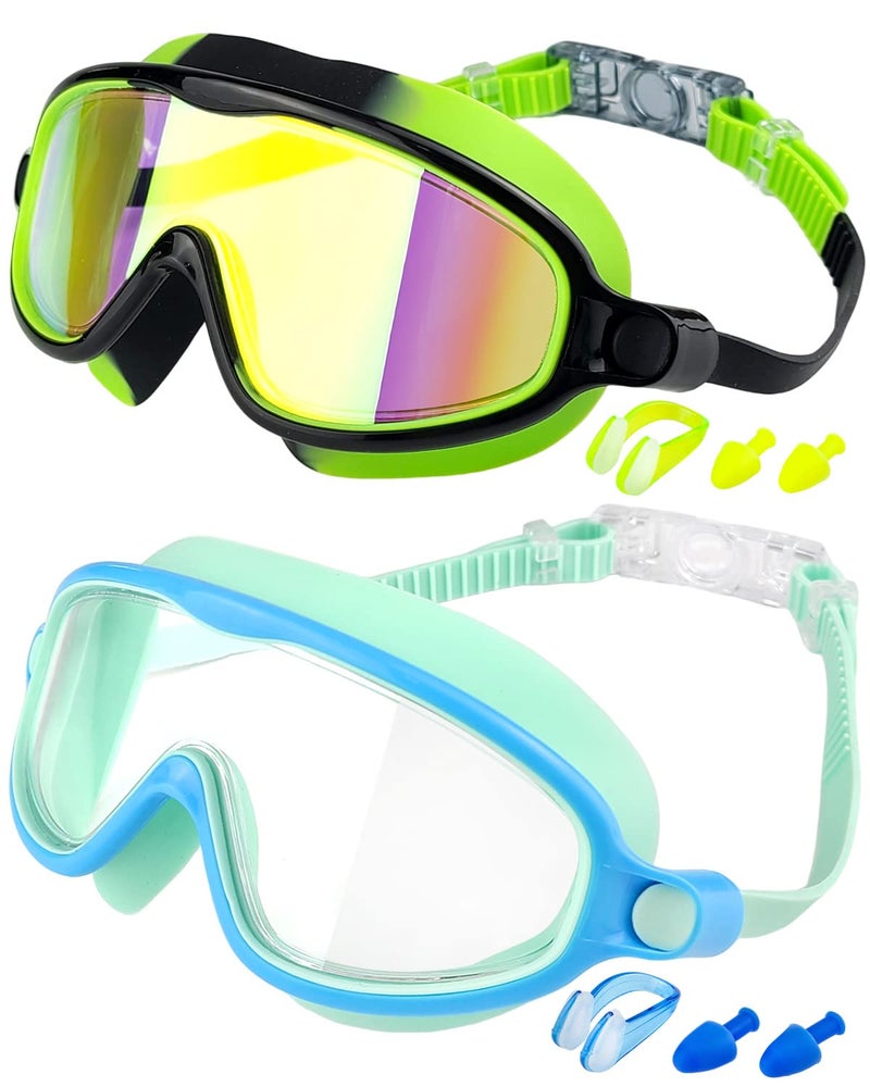 Rantizon Kids Swim Goggles 2 Pack, Wide View Swimming Goggles for Child 3-15, Anti Fog&UV No Leaking Goggles for Boys Girls - Image 1