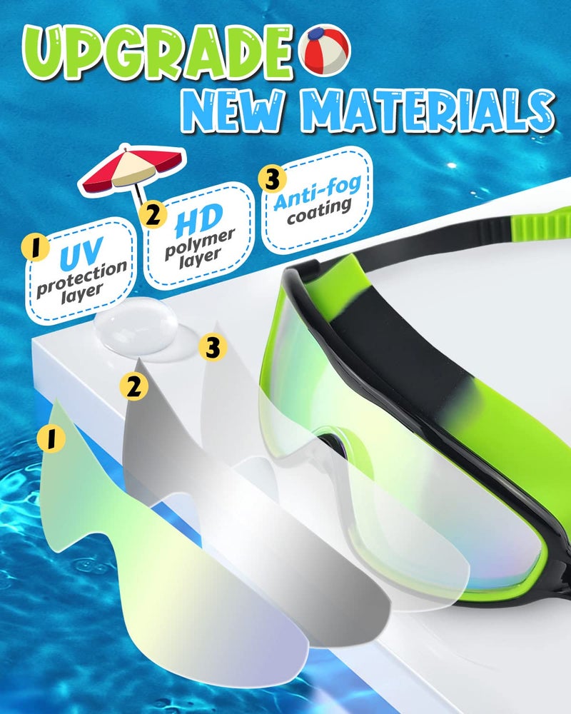 Rantizon Kids Swim Goggles 2 Pack, Wide View Swimming Goggles for Child 3-15, Anti Fog&UV No Leaking Goggles for Boys Girls - Image 3