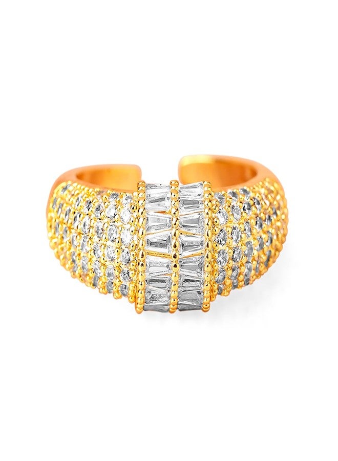 Rubans 18K Gold-Plated Pave & Baguette Cubic Zirconia Studded Adjustable Ring - Image 1