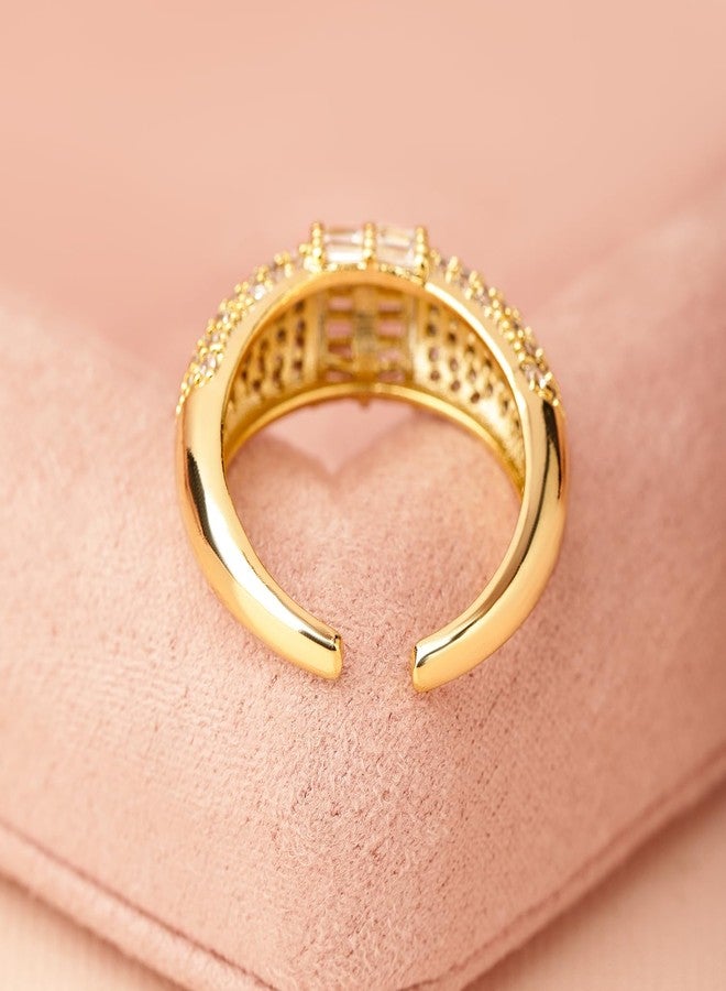 Rubans 18K Gold-Plated Pave & Baguette Cubic Zirconia Studded Adjustable Ring - Image 2