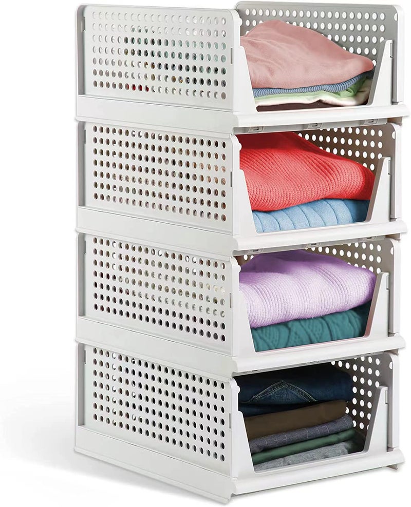 Aleiodvn 4Pack Foldable Wardrobe Storage BoxStackable Clothes Drawer OrganizerCloset Container BinPlastic Closet Organizer BasketCollapsible Large Capacity Shelves Storage Bin for Office KitchenBedroom - Image 1