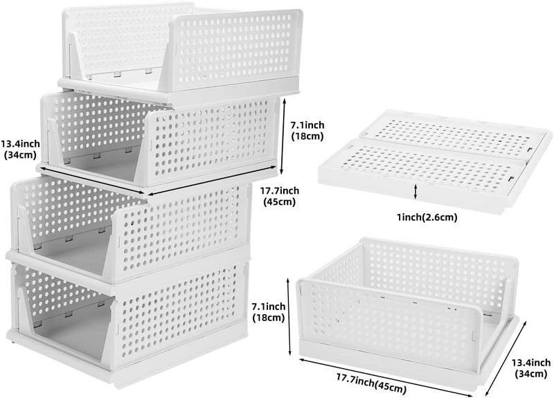 Aleiodvn 4Pack Foldable Wardrobe Storage BoxStackable Clothes Drawer OrganizerCloset Container BinPlastic Closet Organizer BasketCollapsible Large Capacity Shelves Storage Bin for Office KitchenBedroom - Image 3
