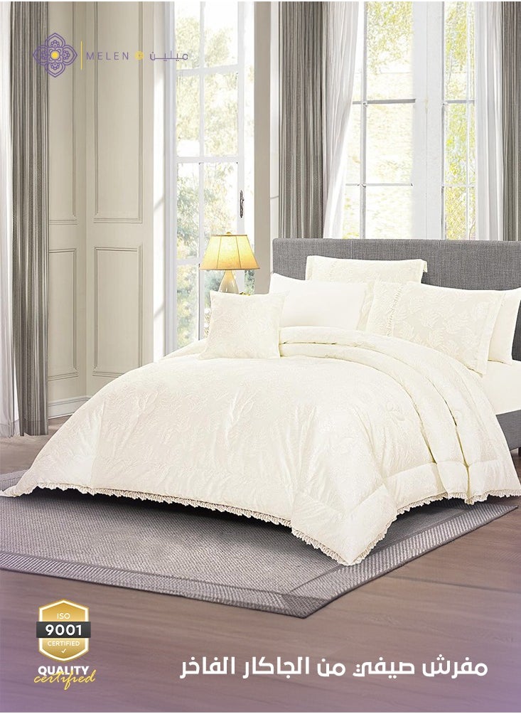 Melen Double Summer Jacquard Bedding Set - 7 Pieces - Venus - Ecru  - Image 1