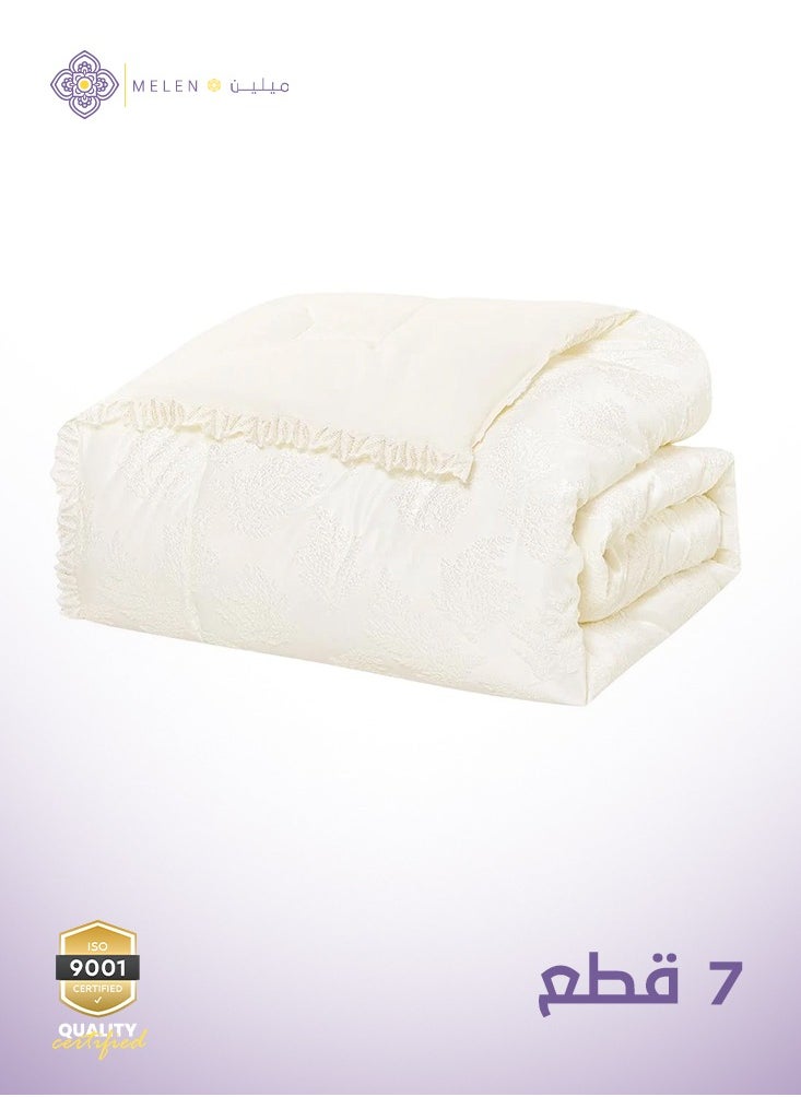 Melen Double Summer Jacquard Bedding Set - 7 Pieces - Venus - Ecru  - Image 3