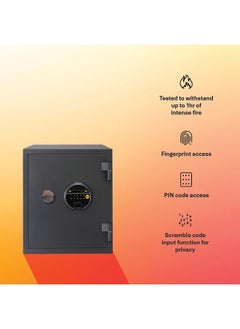 Yale Yale High Security Biometric Fire Safe Large, with 1 hour fire resistance, LED display panel, 16mm Locking bolts, upto 126 fingerprint storage, Black, suitable for home and office use, Black  - Image 1