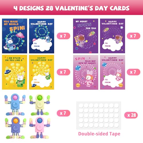 Gocozer Valentines Day Gifts for Kids 28 Pack Wacky Tracks Fidget Spinners with Valentines Greeting Cards for Kids Classroom Kid Valentines Exchange Gifts Ideas Preschool Valentine Gifts Favors - Image 5