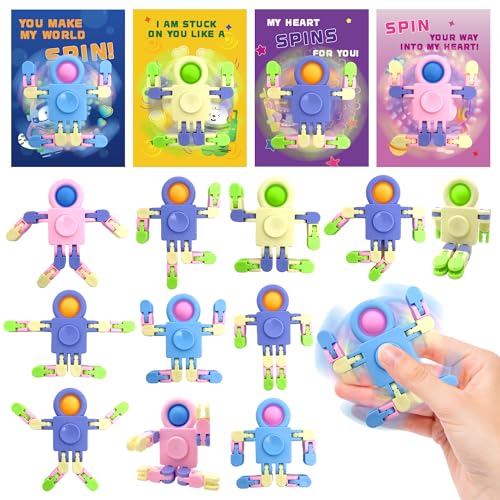 Gocozer Valentines Day Gifts for Kids 28 Pack Wacky Tracks Fidget Spinners with Valentines Greeting Cards for Kids Classroom Kid Valentines Exchange Gifts Ideas Preschool Valentine Gifts Favors - Image 1