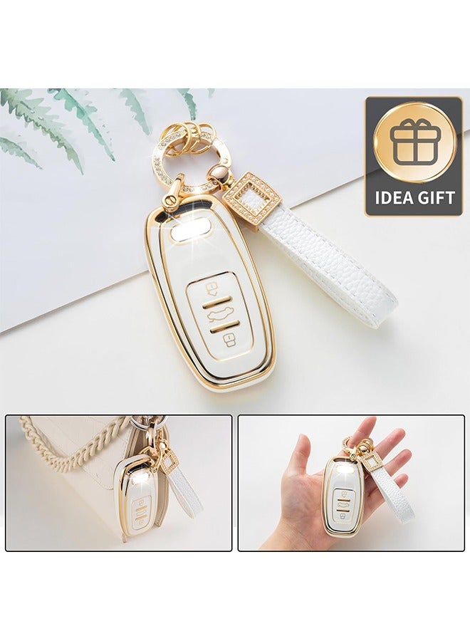 Soft TPU Smart Remote Car Key FOB Cover Holder Case Fit for Audi Key Fob Cover with Leather Lanyard, Car Key Fob Case Compatible with R8 Q5 Q7 S3 S4 S5 S6 S7 S8 SQ5 RS5 RS7 A4 A5 A6 A7 A8 (White) - Image 5