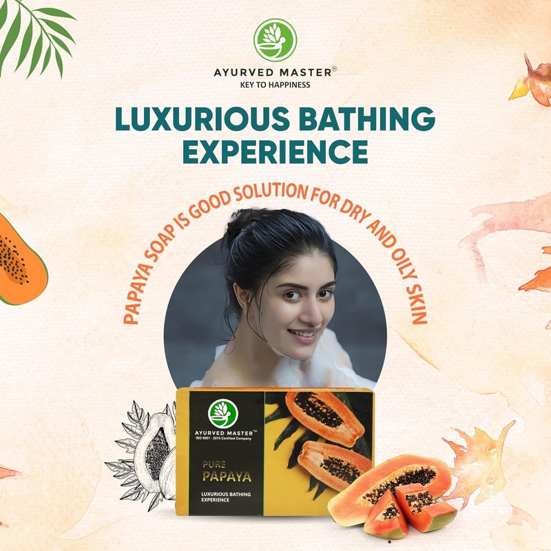 Ayurved Master Papaya Bath Soap Removes Acne Dark Spots and Pigmentation On Oily And Dry Skin For Men and Women Also Good as Gift Set for Women Combo Pack Of 3 - Image 2