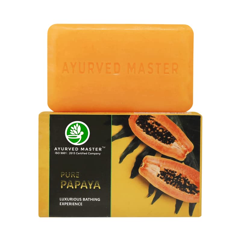 Ayurved Master Papaya Bath Soap Removes Acne Dark Spots and Pigmentation On Oily And Dry Skin For Men and Women Also Good as Gift Set for Women Combo Pack Of 3 - Image 1