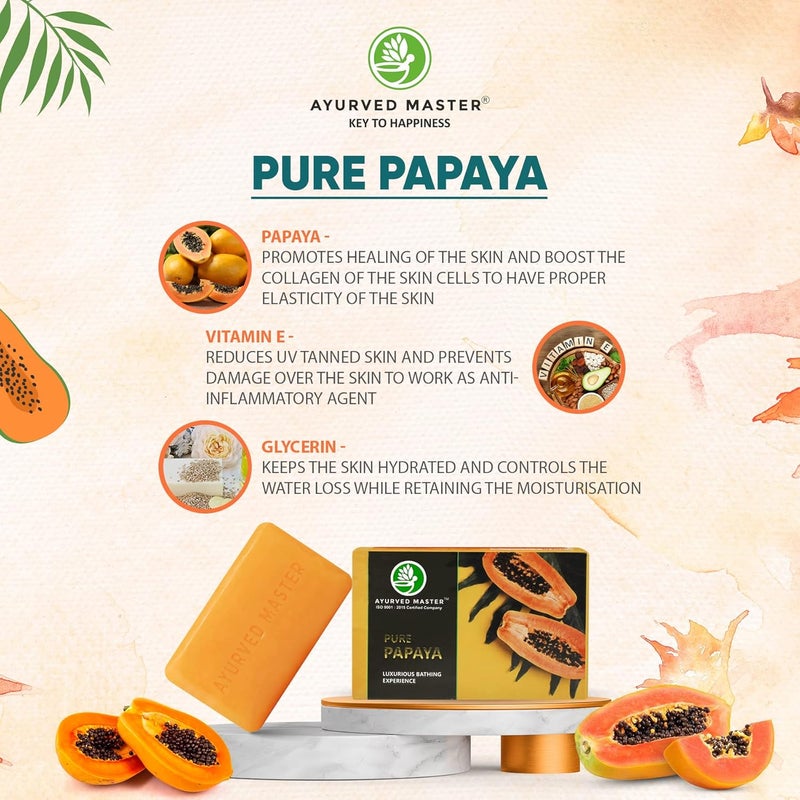 Ayurved Master Papaya Bath Soap Removes Acne Dark Spots and Pigmentation On Oily And Dry Skin For Men and Women Also Good as Gift Set for Women Combo Pack Of 3 - Image 3