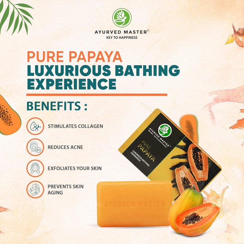 Ayurved Master Papaya Bath Soap Removes Acne Dark Spots and Pigmentation On Oily And Dry Skin For Men and Women Also Good as Gift Set for Women Combo Pack Of 3 - Image 5