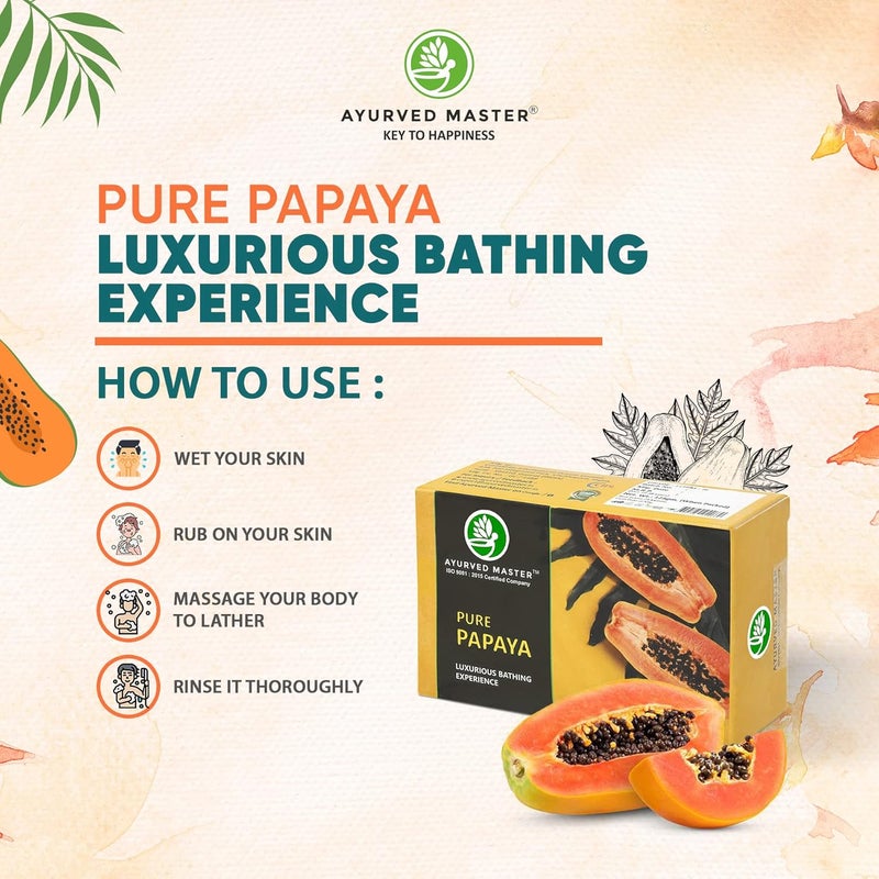 Ayurved Master Papaya Bath Soap Removes Acne Dark Spots and Pigmentation On Oily And Dry Skin For Men and Women Also Good as Gift Set for Women Combo Pack Of 3 - Image 4