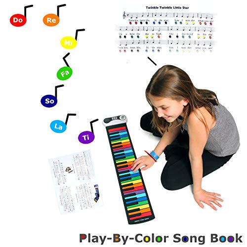 MUKIKIM Rock and Roll It - The Original Rainbow Piano. Roll Up Flexible Piano Keyboard for Kids / Beginners. Portable 49 Keys Silicone Pad. Play-by-Color Songbook Included! - Image 3