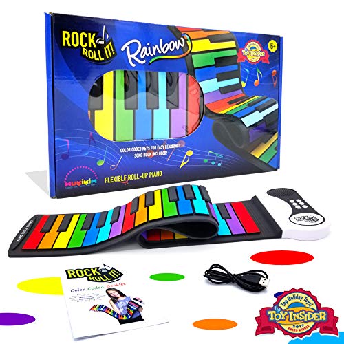MUKIKIM Rock and Roll It - The Original Rainbow Piano. Roll Up Flexible Piano Keyboard for Kids / Beginners. Portable 49 Keys Silicone Pad. Play-by-Color Songbook Included! - Image 1