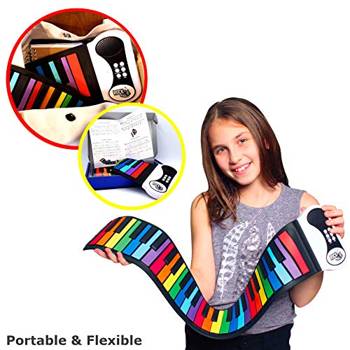 MUKIKIM Rock and Roll It - The Original Rainbow Piano. Roll Up Flexible Piano Keyboard for Kids / Beginners. Portable 49 Keys Silicone Pad. Play-by-Color Songbook Included! - Image 5