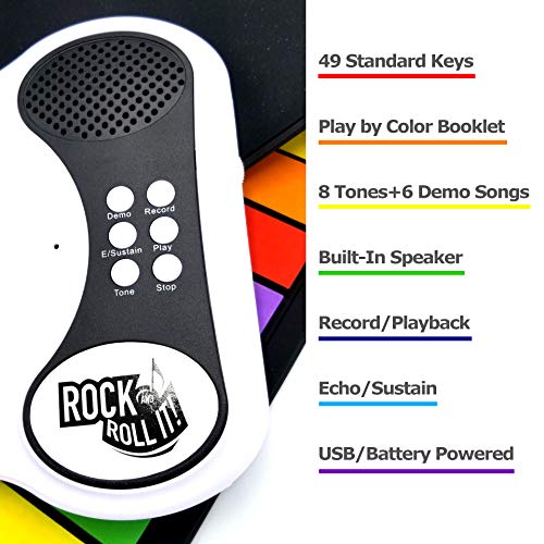 MUKIKIM Rock and Roll It - The Original Rainbow Piano. Roll Up Flexible Piano Keyboard for Kids / Beginners. Portable 49 Keys Silicone Pad. Play-by-Color Songbook Included! - Image 2