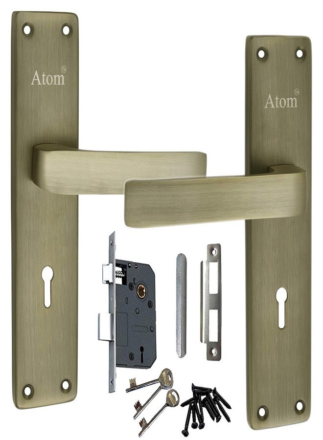 Atom Main Door Mortise Lock with Handle,Bedroom, Bathroom, Kitchen Brass Antique Finish | 3 Keys | 6 Lever Double Stage Lockset for House Hotel Office(803KY) - Image 1