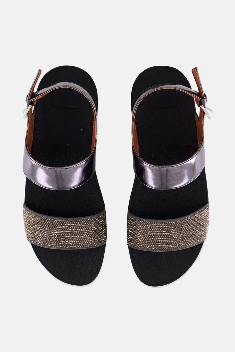 FitFlop صندل نسائي مزين بقفل قابل للتعديل، رمادي داكن/أسود - Image 2