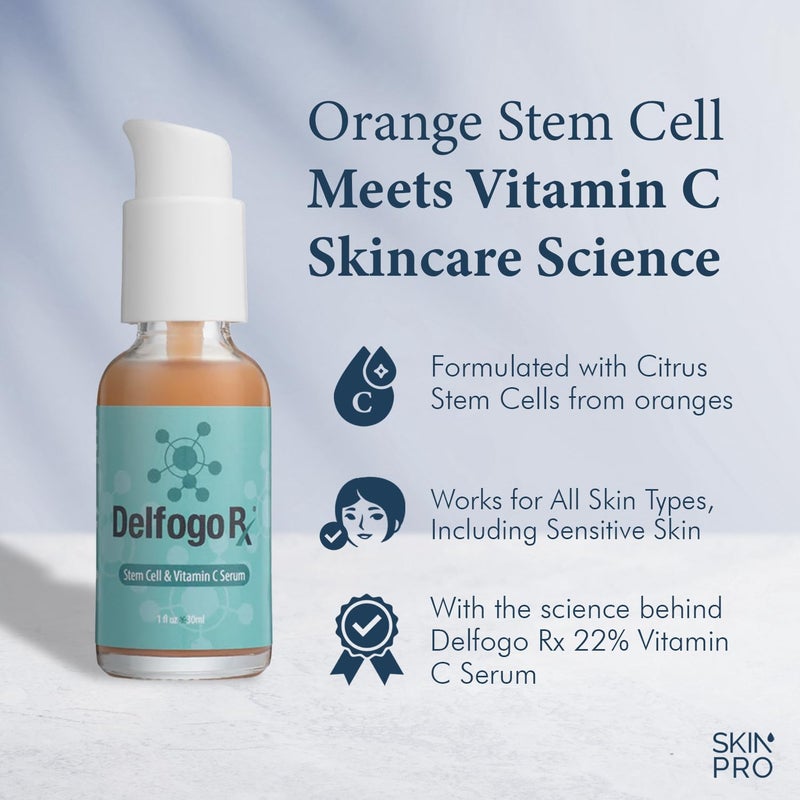 SkinPro Delfogo Stem Cell and Vitamin C Serum for Face with Hyaluronic Acid - Anti Aging, Firming, Brightening & Hydrating Serum for Men Women - Smooth Wrinkles & Boost Radiance, Skincare for All Skin Types - Image 2